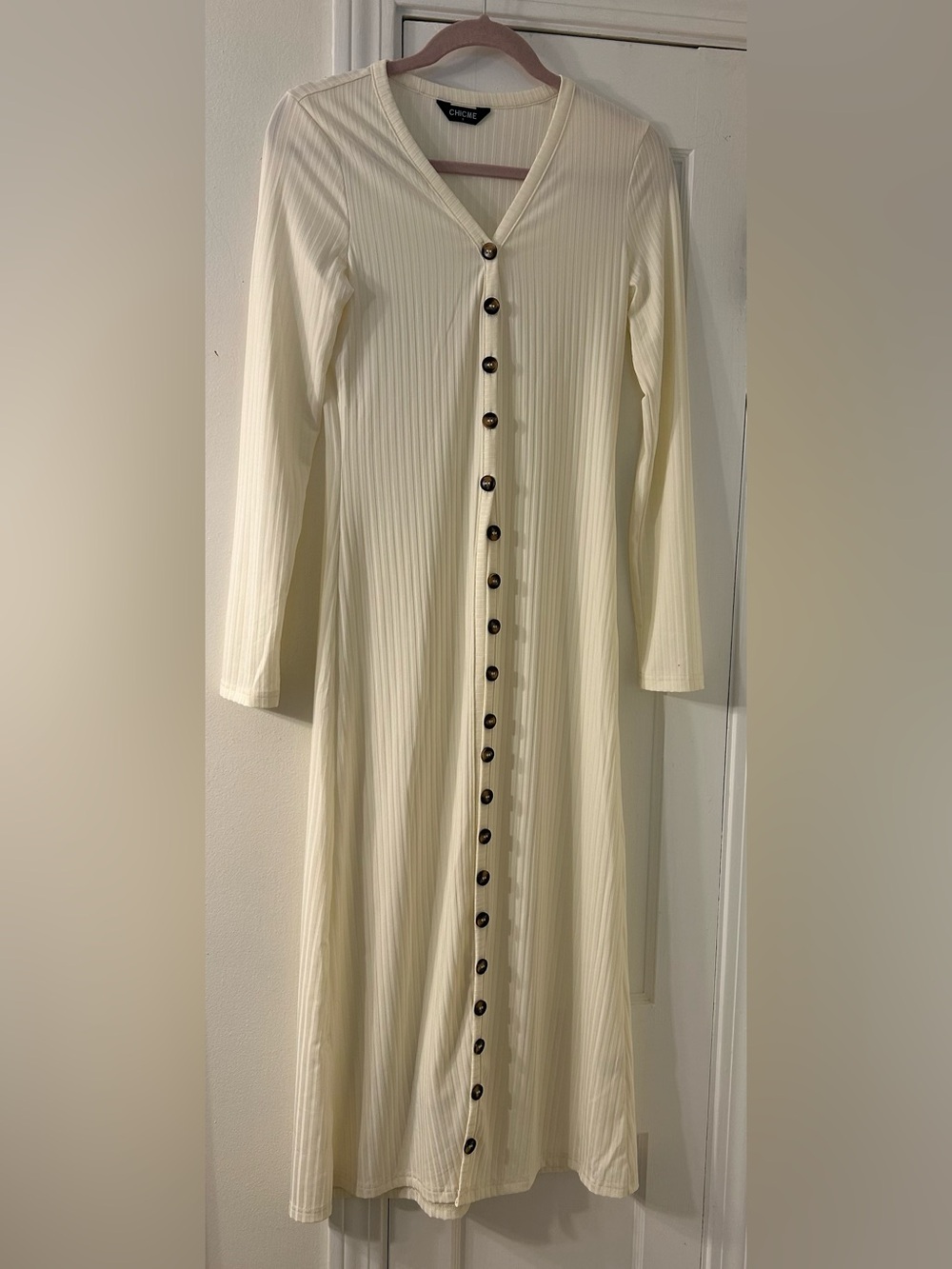 Cream Button-Front Ribbed Midi Sweater Size small